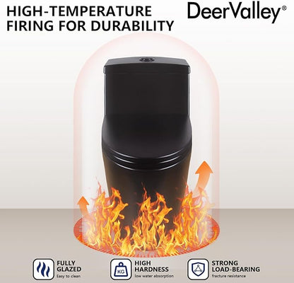 DeerValley One Piece Toilet Elongated 1.1/1.6 GPF Dual Flushing Toilets with 17" ADA Comfortable Chair Seat 12" Rough-In High-Efficiency Black Toilet DV-1F52636B