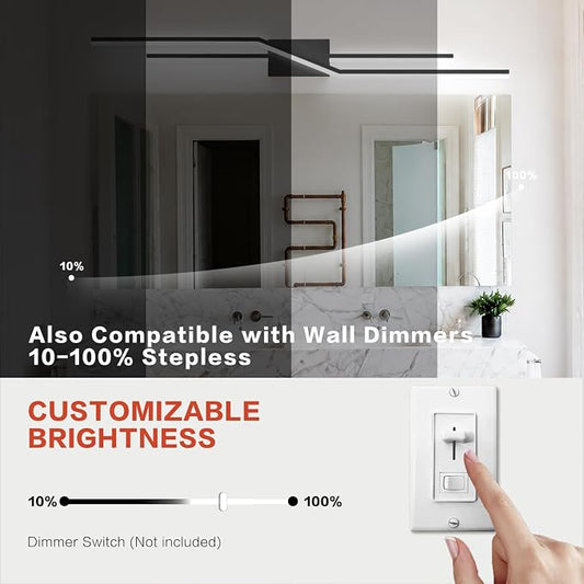 SOLFART Bathroom Vanity Light Dimmable Modern Matte Black Bathroom Light Fixtures Over Mirror 48 Inch LED Lights