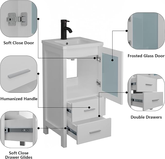 wonline 16 inch Bathroom Vanity Set with Sink, Faucet & Pop Up Drain | Space-saving design for small bathrooms, apartments, powder rooms and other compact spaces