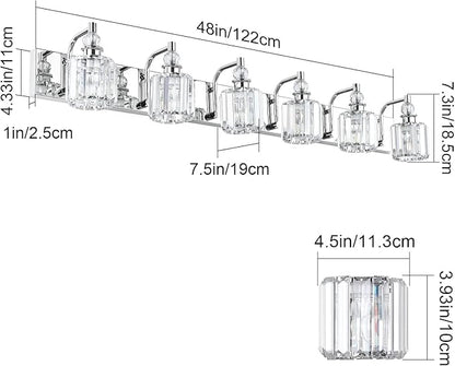 Ralbay Crystal Vanity Lights 6 Light 48" Modern Crystal Bathroom Lights Fixtures Over Long Mirror Stainless Steel Chrome Vanity Light for Bathroom Wall Lights Fixtures