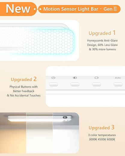 WILLED Under Cabinet & Closet Lights with Remote, Motion Sensor, Rechargeable, Magnetic, 3 Color Temps, Dimmable LED Light Bar for Indoor Kitchen Counter (4 Pack, White)