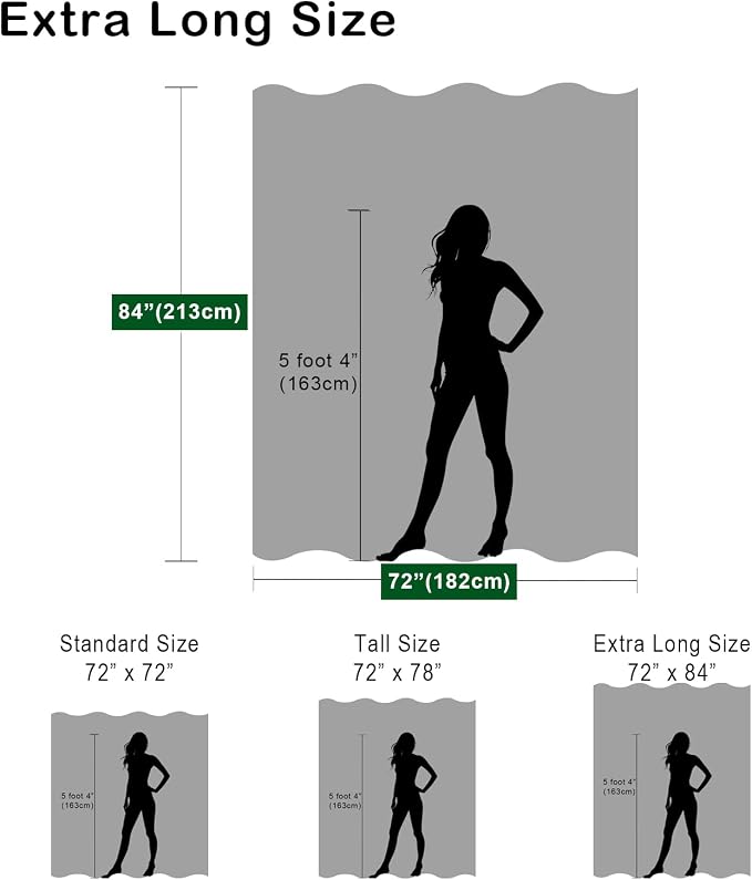 TAMGHO Extra Long Shower Curtain 84 inch Height, Crushed Velvet XL Shower Curtain Set with 12 Gold Hooks, Waterproof Thick Fabric, Machine Washable, 72W x 84H, Dark Green