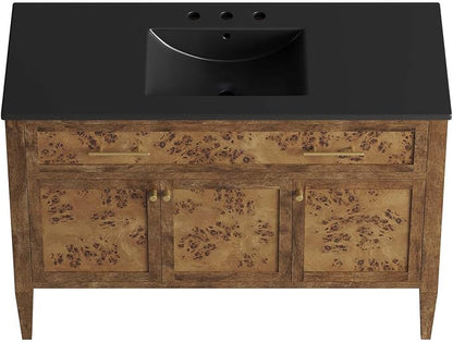 Modway Elysian 48" Burl Wood Single Bathroom Vanity in Black Brown with Ceramic Sink Basin