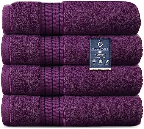 COZYART Luxury Hand Towels 4 PCS, Purple 100% Turkish Cotton 650 GSM