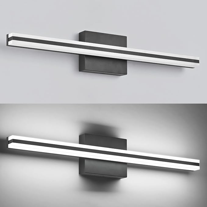 SOLFART Bathroom Vanity Lights Over Mirror 14W 24 Inch Modern Black Bathroom Light Fixture 6000K ND