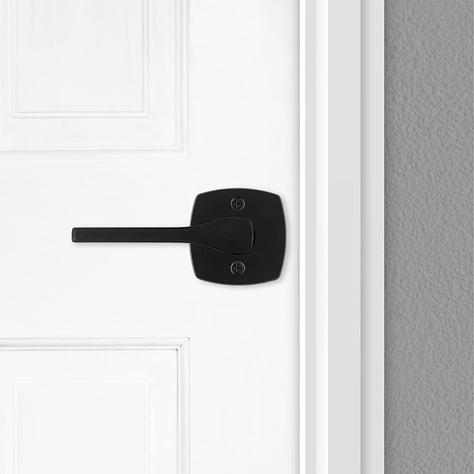 Kwikset Tripoli Dummy Door Handle, Single Sided for Closets, French Double Doors, and Pantry, Matte Black Non-Turning Reversible Interior Push/Pull Lever, with Microban Protection (Pack of 2)