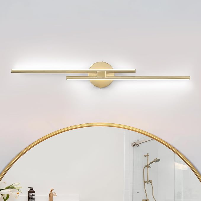 EDISLIVE Dimmable Modern LED Vanity Light Fixtures Bathroom Vanity Wall Lighting, 31.5 in Mirror Vanity Lighting Fixtures for Bathroom Bedroom Makeup Living Room, Gold