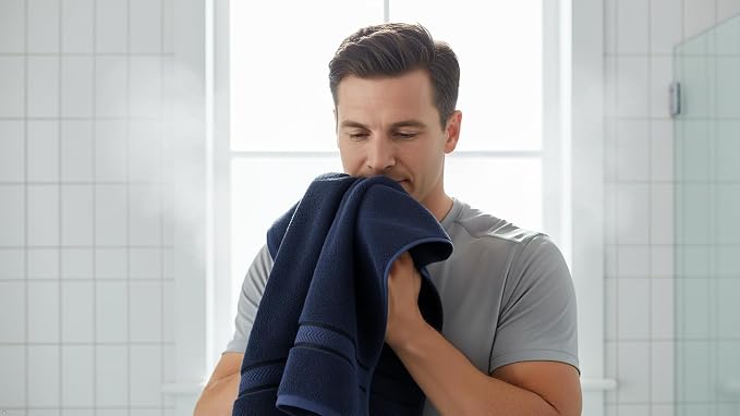 6 Piece 100% Cotton Bath Towel Set - 2 Bath - 2 Hand - 2 Face, Navy Blue | 100% Cotton • Thick & Plush • Hotel Quality • Ultra Soft • Highly Absorbent • Quick Dry • Low Lint • Machine Washable