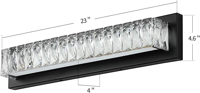Bathroom Light Fixtures 23 Inch Modern Crystal Vanity Light LED Black Wall Sconce for Bathroom Vanity Mirror Lights Cool White 6000K