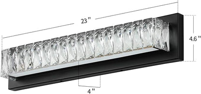 Bathroom Light Fixtures 23 Inch Modern Crystal Vanity Light LED Black Wall Sconce for Bathroom Vanity Mirror Lights Cool White 6000K