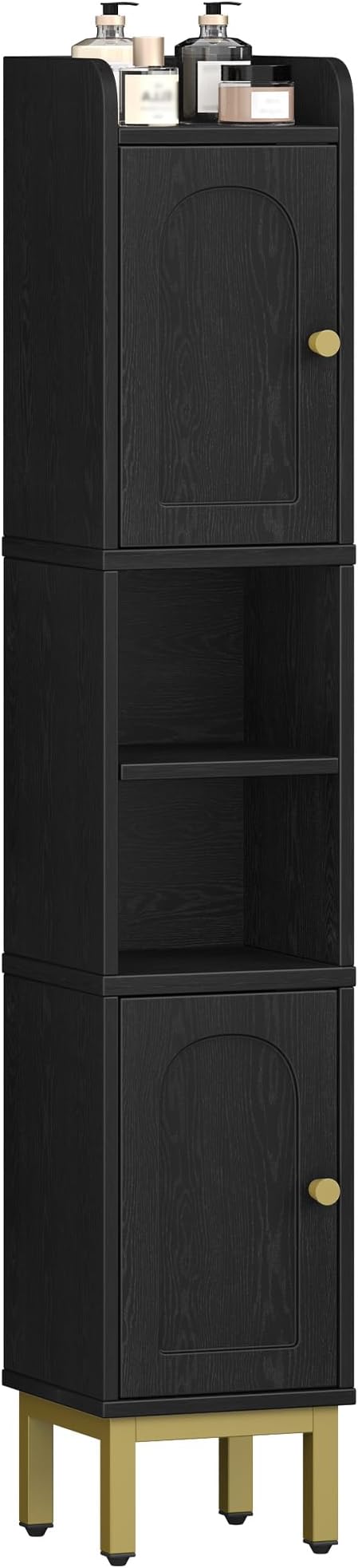Hzuaneri Slim Bathroom Storage Cabinet, Narrow Bathroom Organizers,2 Doors | Narrow Bathroom Storage with 4 Adjustable Feet, Laundry Room Organization for Small Space,Kitchen, Black BC22404G