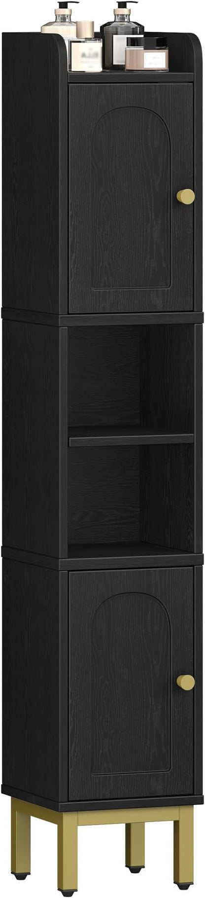 Hzuaneri Slim Bathroom Storage Cabinet, Narrow Bathroom Organizers,2 Doors | Narrow Bathroom Storage with 4 Adjustable Feet, Laundry Room Organization for Small Space,Kitchen, Black BC22404G
