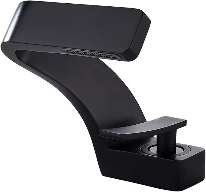 becola Bathroom Sink Waterfall Faucet,Solid Brass Single Handle Hot and Cold Water Mixer Tap, Lavatory Vanity Sink Faucet Including Two US Standard 3/8" Hoses (Matte Black)