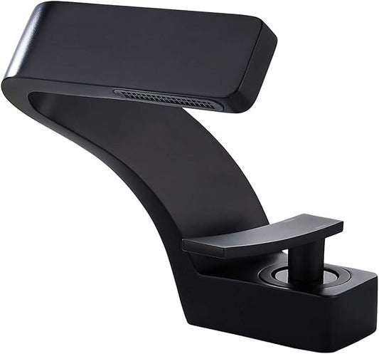 becola Bathroom Sink Waterfall Faucet,Solid Brass Single Handle Hot and Cold Water Mixer Tap, Lavatory Vanity Sink Faucet Including Two US Standard 3/8" Hoses (Matte Black)