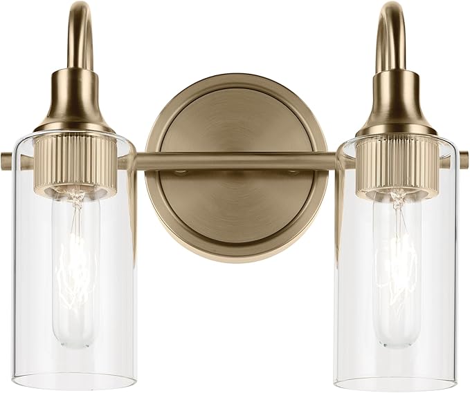 Kichler Kavi 12.5" 2-Light Vanity Light with Clear Glass in Champagne Bronze, Damp Rated, for Bathroom, Powder Room, Over a Mirror, (12.5" W x 10" H), 55210CPZ