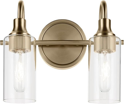 Kichler Kavi 12.5" 2-Light Vanity Light with Clear Glass in Champagne Bronze, Damp Rated, for Bathroom, Powder Room, Over a Mirror, (12.5" W x 10" H), 55210CPZ