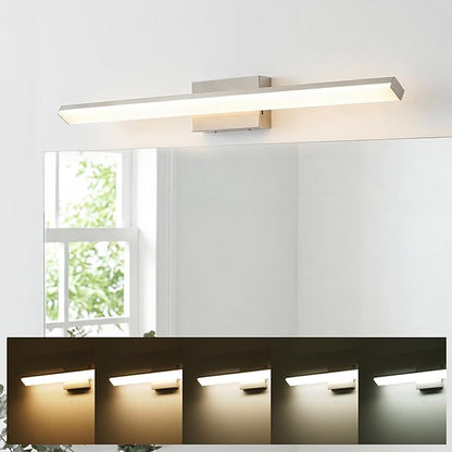 mirrea 36in 5CCT Brushed Nickel LED Vanity Lights for Bathroom Over Mirror | 5 color temperatures,Adjustable light angle,ETL listed,Dimmable,Bathroom lighting fixtures,Eye-friendly,Frosted acrylic shade