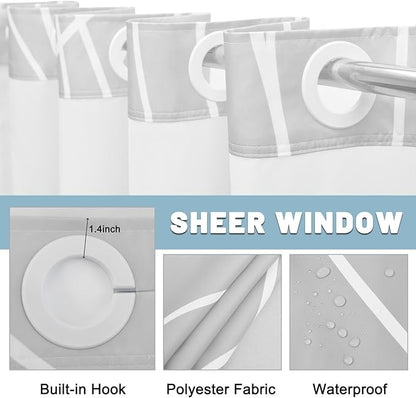 No Hook Ombre Grey Striped Shower Curtain with Snap in Liner Set - Hotel Shower Curtain and Liner Set with See Through Mesh Top Window,Machine Washable, 71x74 INCH
