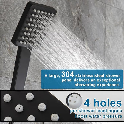 Matte Black Shower Tub Faucet Set Bathroom Rain Shower System with Tub Spout Wall Mounted Rainfall 12 Inch Shower Head and Handle Set Include Shower Valve and Trim Kit