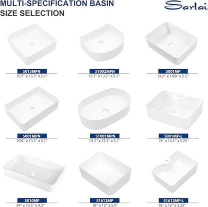 Sarlai Vessel Sink Rectangular - 16x 12 Inch White Bathroom Sink Above Counter Rectangle Modern Porcelain Ceramic Bathroom Vessel Vanity Sink Art Basin Glossy White