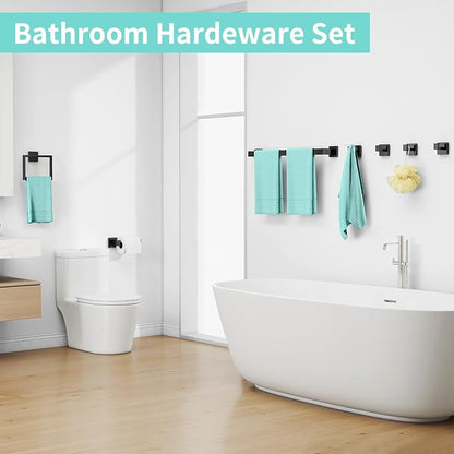 FEILERN 20-Piece Matte Black Bathroom Hardware Set, 24 Inch Towel Bar Set | Towel Racks for Bathroom, Towel Bar, Black Bathroom Accessories, Toilet Paper Holder Wall, Square Towel Ring, Towel Hooks