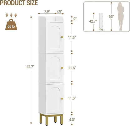 Slim Bathroom Storage Cabinet, Narrow Bathroom Organizers and Storage with 4 Adjustable Feet, Laundry Room Organization for Small Space, Kitchen, Living Room, 3 Doors White BC22313G