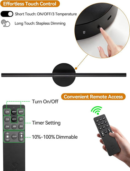 24" Black Battery Operated Wall Sconce, Remote & Touch Control | 3000K-6000K Dimmable LED Rechargeable Wall Light, Wireless Sconces wall Decor with Timer, Wall Lamp for Bedroom, Living Room