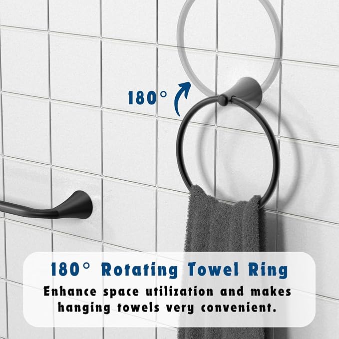 5-Piece Bathroom Set, Chrome Plated Towel Racks & Holder, Wall Mounted Toilet Paper Stand & Robe Hook for Modern Decor