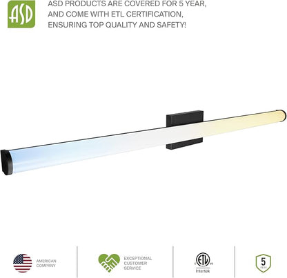 ASD 48" LED Linear Vanity Light Fixture, Modern Bathroom Sconce — 3 Color 3000K-5000K, Dimmable, 35W 3800LM, Energy Star & ETL Listed — Over Mirror Makeup Bar for Bedroom, Cabinets — Black, 4 Pack