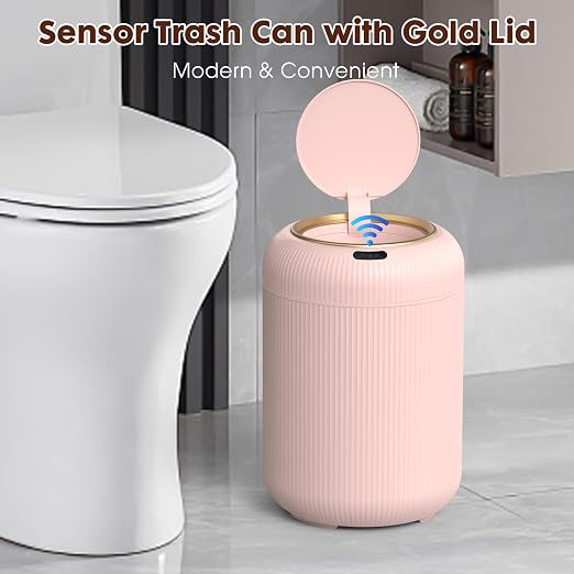 Procade Automatic Motion Sensor Bathroom Trash Can, Small Pink Garbage Can | 3 Gallon Touchless Sensor trash can with Lid,Pink and Gold Garbage Bin Electric Waste Basket for Bedroom,Office,Dorm,Outdoor