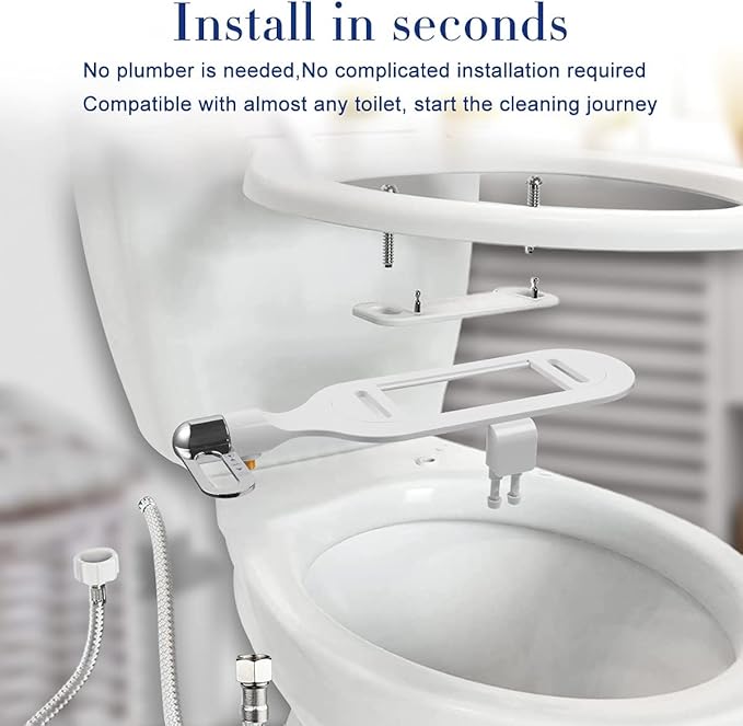 Bidet Toilet Seat Attachment Ultra Slim Bidet With Self Cleaning Dual Nozzle Adjustable Water Non Electric Bidet Fresh Water Spray for Sanitary and Feminine Wash (Sliver)
