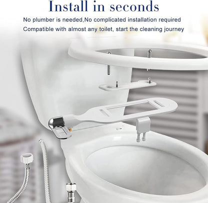 Bidet Toilet Seat Attachment Ultra Slim Bidet With Self Cleaning Dual Nozzle Adjustable Water Non Electric Bidet Fresh Water Spray for Sanitary and Feminine Wash (Sliver)