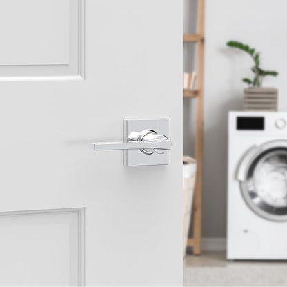 Kwikset Casey Interior Passage Door Handle, Lever for Closet and Hallway Doors, Reversible Non-Locking Handle Lever, Polished Chrome (Pack of 10)