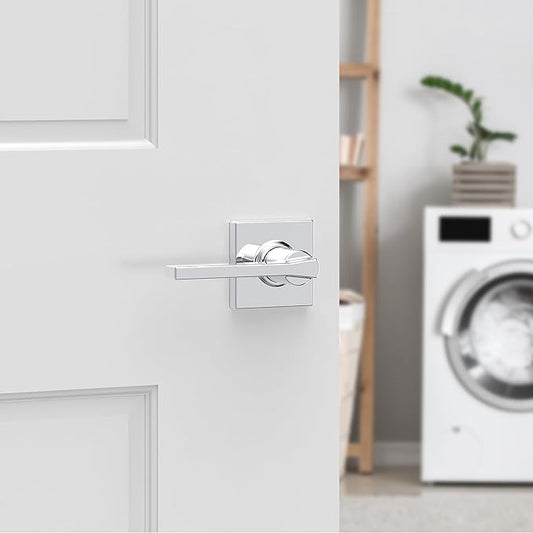 Kwikset Casey Interior Passage Door Handle, Lever For Closet and Hallway Doors, Reversible Non-Locking Handle Lever, Polished Chrome