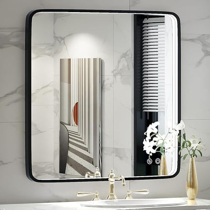 36X36 Inch LED Lighted Bathroom Mirror,Black Frame,3 Color | ETL Listed,Anti-Fog,3000K/4500K/6000K Dimmable,Horizontal & Vertical,Wall Mounted,Memory Function,Ideal for Bathroom,Vanity
