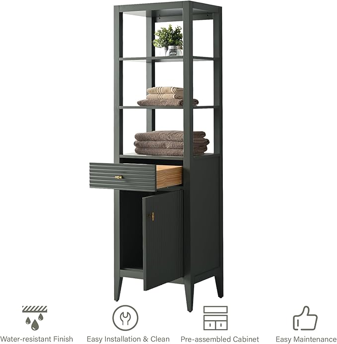 HOMEBEYOND Bathroom Vanity with Storage Cabinet & Shelves, Free-Standing Vanity with Soft-Closing Doors, Golden Brushed Handware, Vintage Green