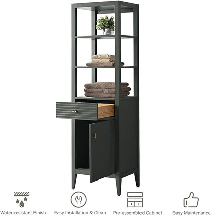 HOMEBEYOND Bathroom Vanity with Storage Cabinet & Shelves, Free-Standing Vanity with Soft-Closing Doors, Golden Brushed Handware, Vintage Green