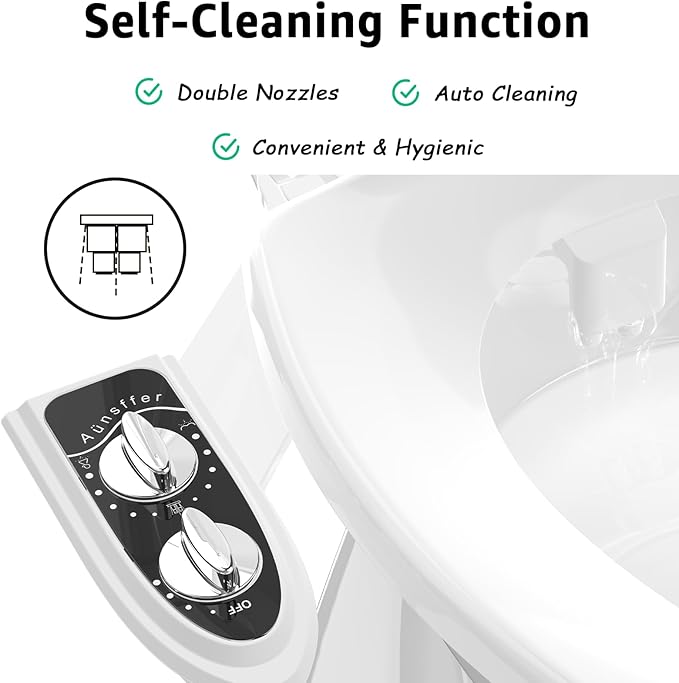 Bidet Toilet Attachment, Toilet Bidet Cold Water No-Electric, 3 Wash Modes Female Wash/Bidet Wash/Self-Cleaning, Super-Slim Design, 2 Years Support, Black