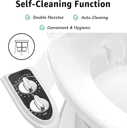 Bidet Toilet Attachment, Toilet Bidet Cold Water No-Electric, 3 Wash Modes Female Wash/Bidet Wash/Self-Cleaning, Super-Slim Design, 2 Years Support, Black