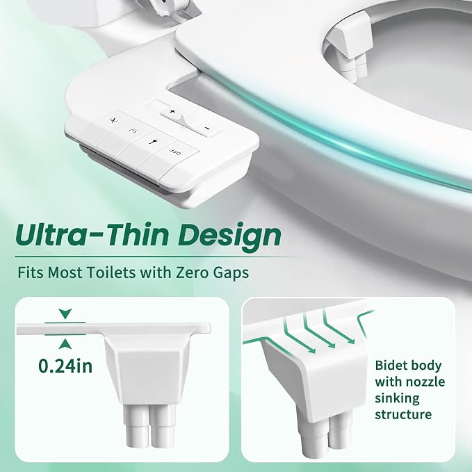 Bidet Attachment for Toilet,Self Cleaning Slim Bidets for Toilets,Non-Electric Dual Nozzle for Frontal & Rear Wash,White