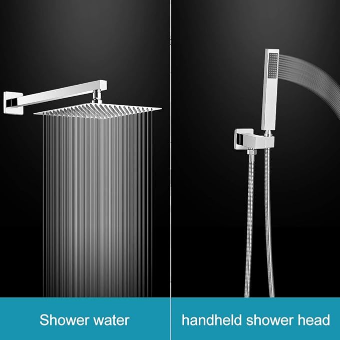 Homevacious 10 Inches Bathroom Luxury Rain Mixer Shower Combo Set Wall Mounted Rainfall Shower Head System Polished Chrome Shower Faucet Rough-in Valve Body and Trim Included