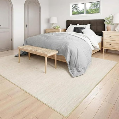 Garvee Washable Area Rug for Living Room 5x7 Modern Solid Color Rug, Beige | Non Slip Non Shedding Stain Resistant Neutral Low Pile Foldable Soft Rugs for Entryway Nursery Bedroom Dining Room