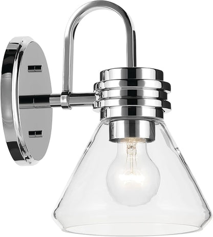 Kichler Farum 7.25" 1-Light Wall Sconce with Clear Glass in Chrome, for Fireplace, Kitchen, Bedroom, Hallway, or Vanity, (7.25" W x 9.5" H) 55153CHCLR