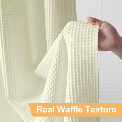 River Dream Cotton Blend No Hook Shower Curtain with Liner, Cream, 71x74 | with Snap in Liner, Heavyweight Waffle Fabric, Hotel Grade for Bathroom, Water Repellent, Corner Magnets, Machine Washable