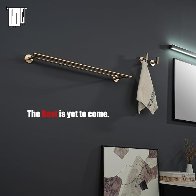 JQK Double Towel Bar Champagne Bronze, 27 Inch 304 Stainless Steel Thicken 0.8mm Towel Rack for Bathroom, Towel Holder Wall Mount, Useable Length 24 Inch, TB100L24-CB