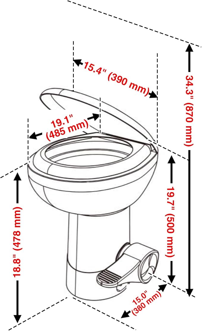Yescom 3 Packs RV Camper Gravity Flush Toilets Elongated 20" High Profile | Foot Pedal for Motorhome Caravan Travel Trailer HDPE Portable Restroom Toilet Fits for Marine