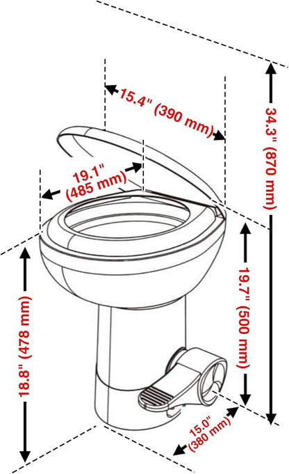 Yescom 2 Packs RV Camper Gravity Flush Toilets Elongated 20" High Profile | Foot Pedal for Motorhome Caravan Travel Trailer HDPE Portable Restroom Toilet Fits for Marine