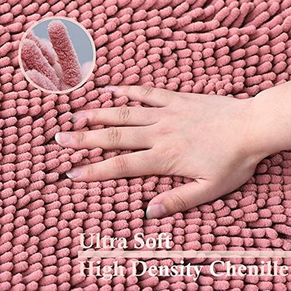 RUN HELIX Bathroom Rugs Sets 2 Piece Thick Absorbent Chenille Bath Rug Set Non Slip, Soft Shaggy Bath Room Floor Mats for Bathroom, Machine Washable, Misty Rose