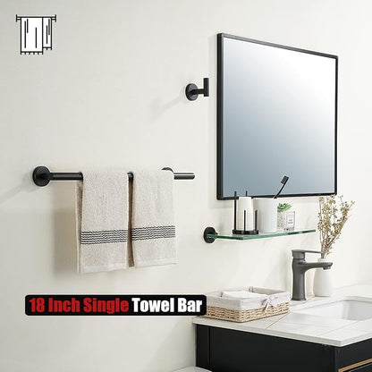 JQK Black Towel Bar, 20.5 Inch 304 Stainless Steel Thicken 0.8mm Towel Rack Bathroom, Towel Holder Matte Black Wall Mount, Useable Length 18 Inch, TB110L18-PB