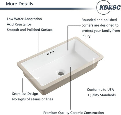 24 Inch Undermount Bathroom Sink Rectangular Undermount Sink White Ceramic Under Counter Bathroom Sinks with Flat Overflow Type (23.8"x 13.8")
